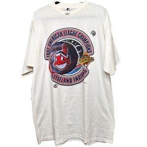 Vintage 1997 Cleveland Indians World Series Starter Graphic T-Shirt Men XL White